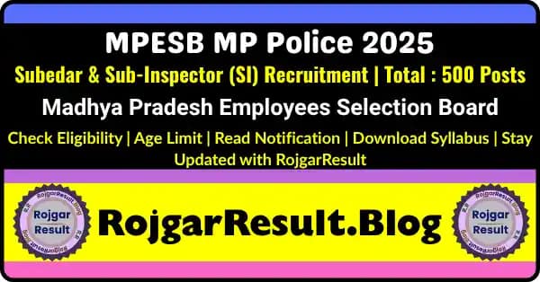 MPESB MP Police 2025 Subedar and Sub Inspector Recruitment Online Form