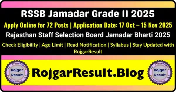 Rajasthan RSSB Jamadar 2025 Online Form | Apply for Jamadar Grade II 72 Posts | RSMSSB Latest Vacancy