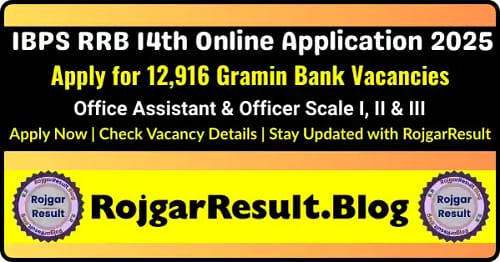 IBPS RRB 14th Online Application 2025 – Apply for 12,916 Gramin Bank vacancies. Check eligibility, exam dates, admit card, and result updates at RojgarResult.blog and RojgarResult.com.