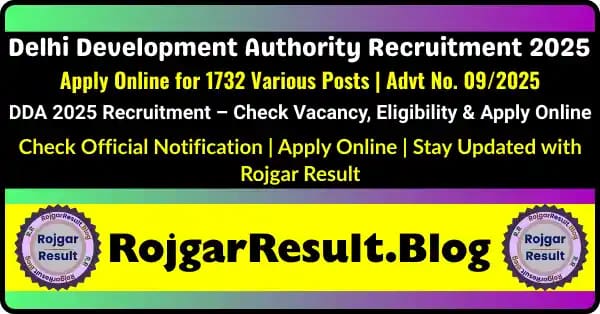 DDA Recruitment 2025 – Delhi Development Authority Online Form for 1732 Posts